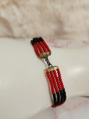 Handmade Beaded Bracelet Crafted with Red and Black Seed Beads